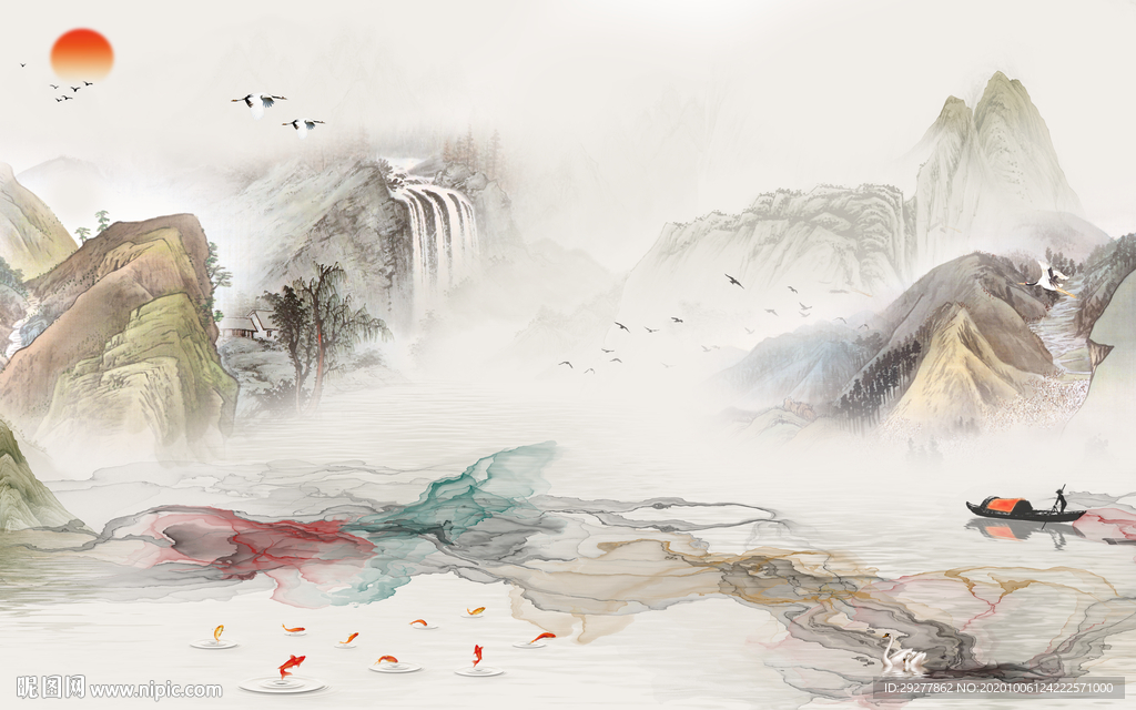 国画意境新山水画 TIF分层