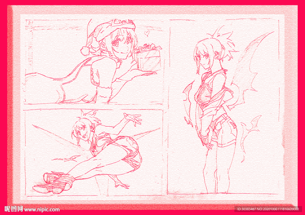 唯美线条男女 素描素材 漫画人