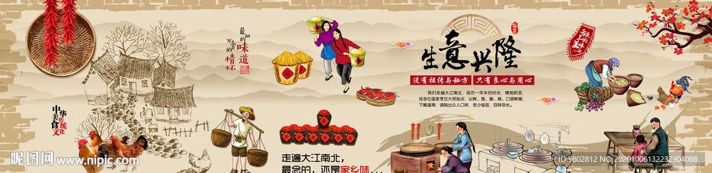 复古生意兴隆背景墙