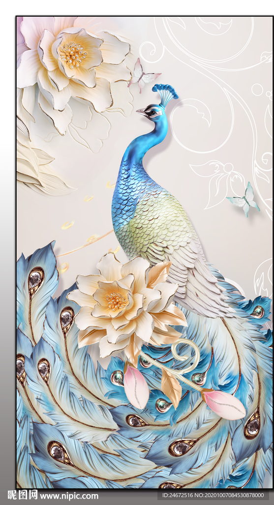 立体玄关孔雀装饰画