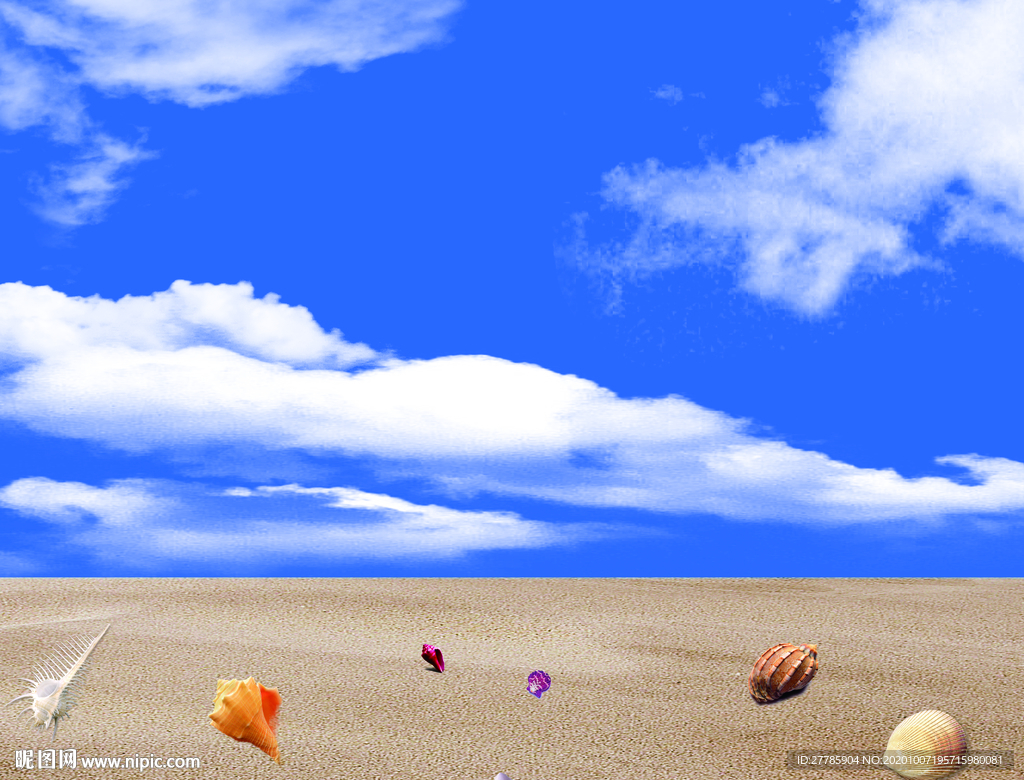 沙滩蓝天白云