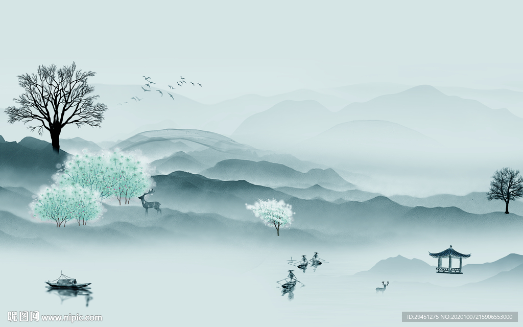 新中式简约新山水画 tif分层