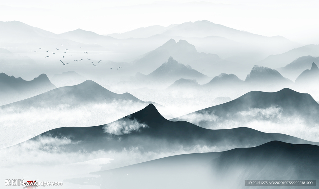 高档 简约新山水画 tif分层