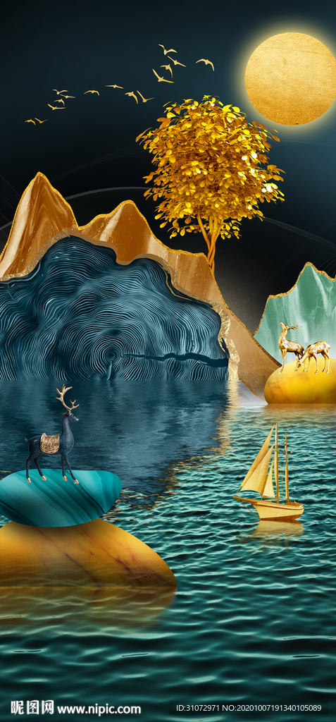 山水京瓷画金色玄关画装饰画