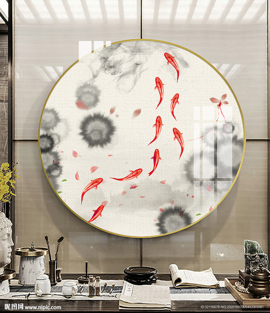 新中式山水意境鹿飞鸟艺术装饰画