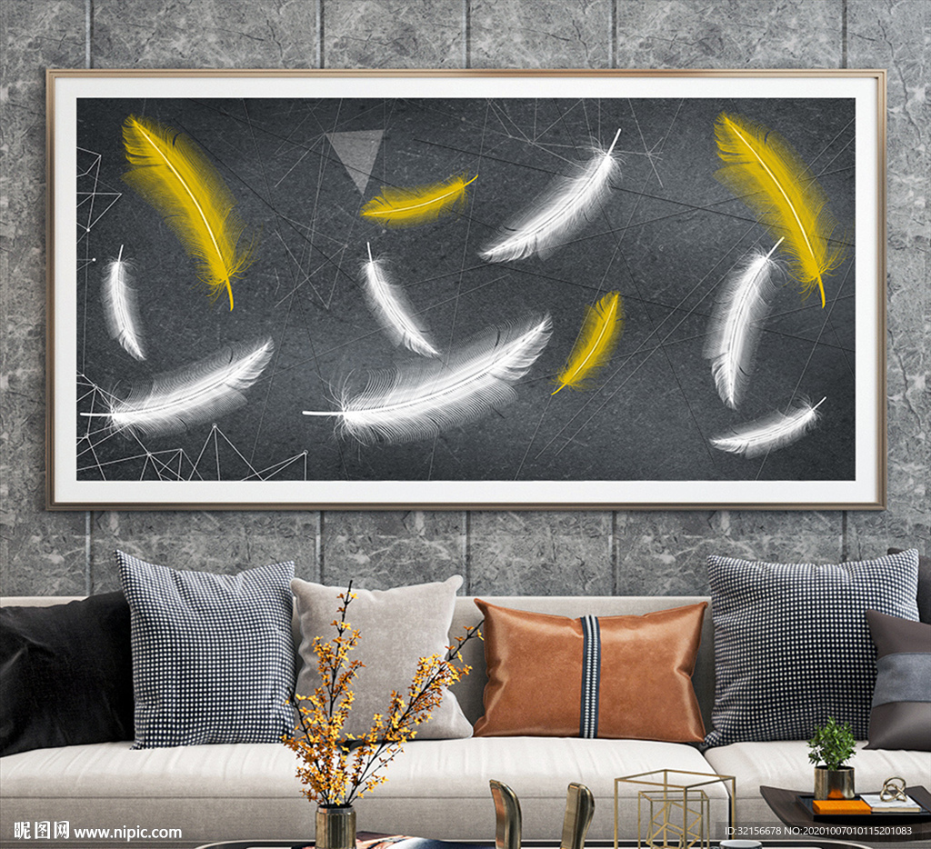 水墨羽毛图意境烁金装饰画
