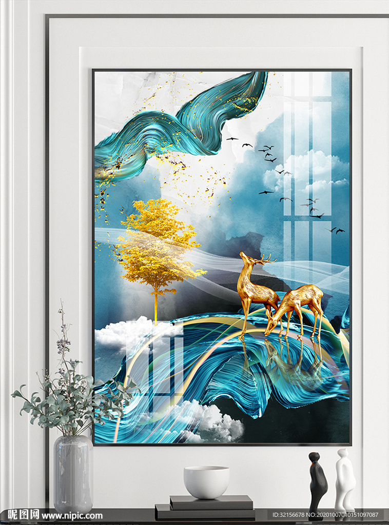 新中式抽象水墨线条山水风景