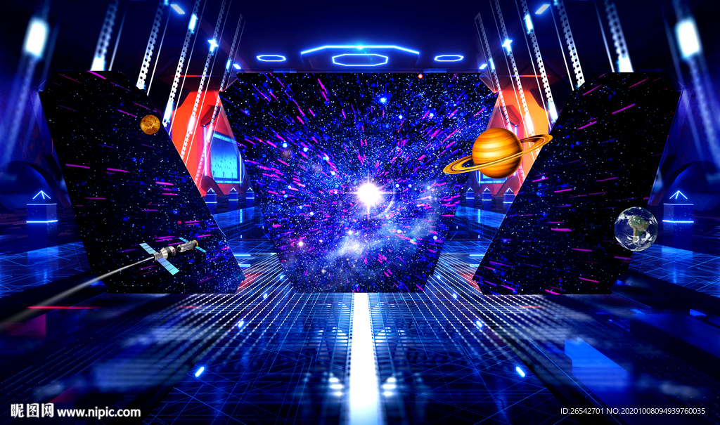 3D立体宇宙星空太空舱背景墙