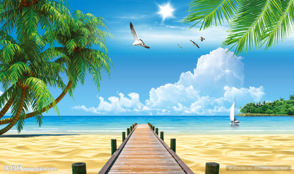 海景海鸥木栈道