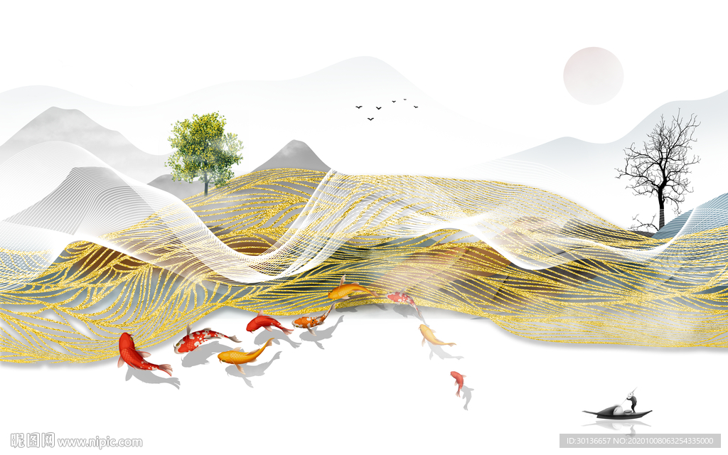 线条意境现代山水 TIF分层