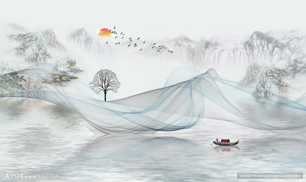 国画山水背景墙