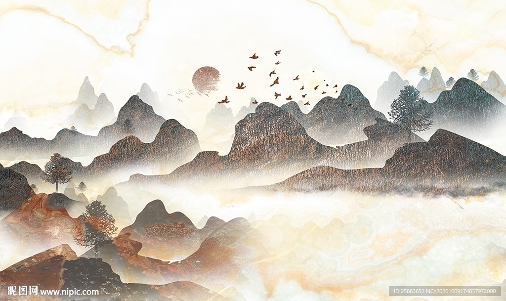 海纳百川铜板电视背景墙