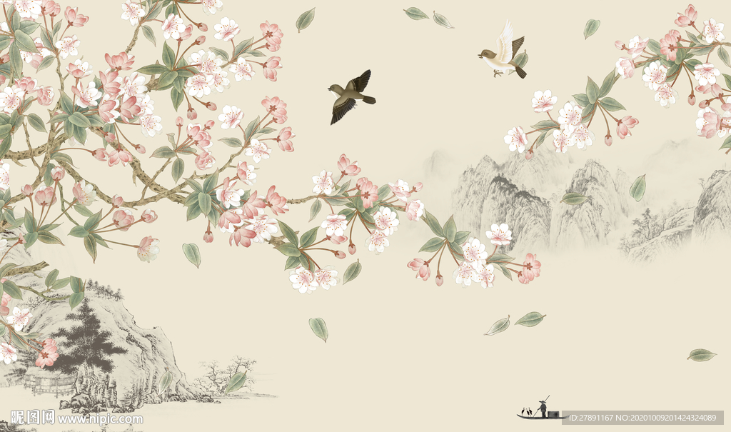 素雅花鸟背景墙