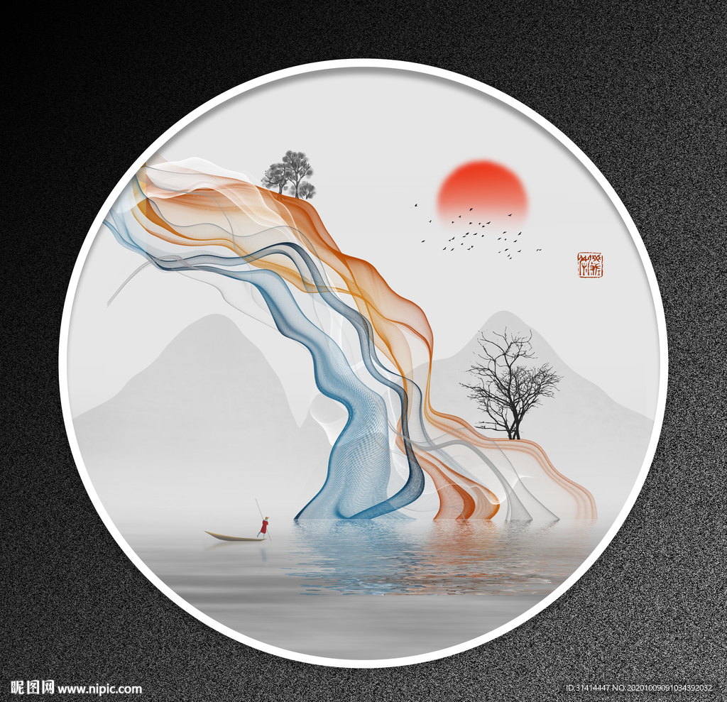 新中式水墨线条山水背景