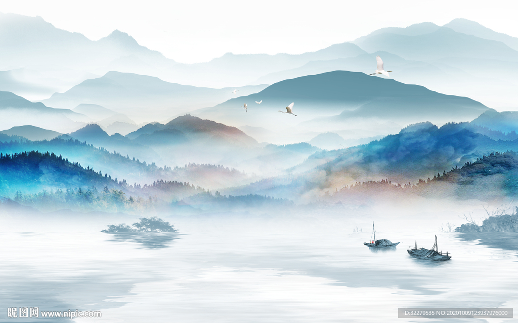 新中式高清山水画 文件分层画