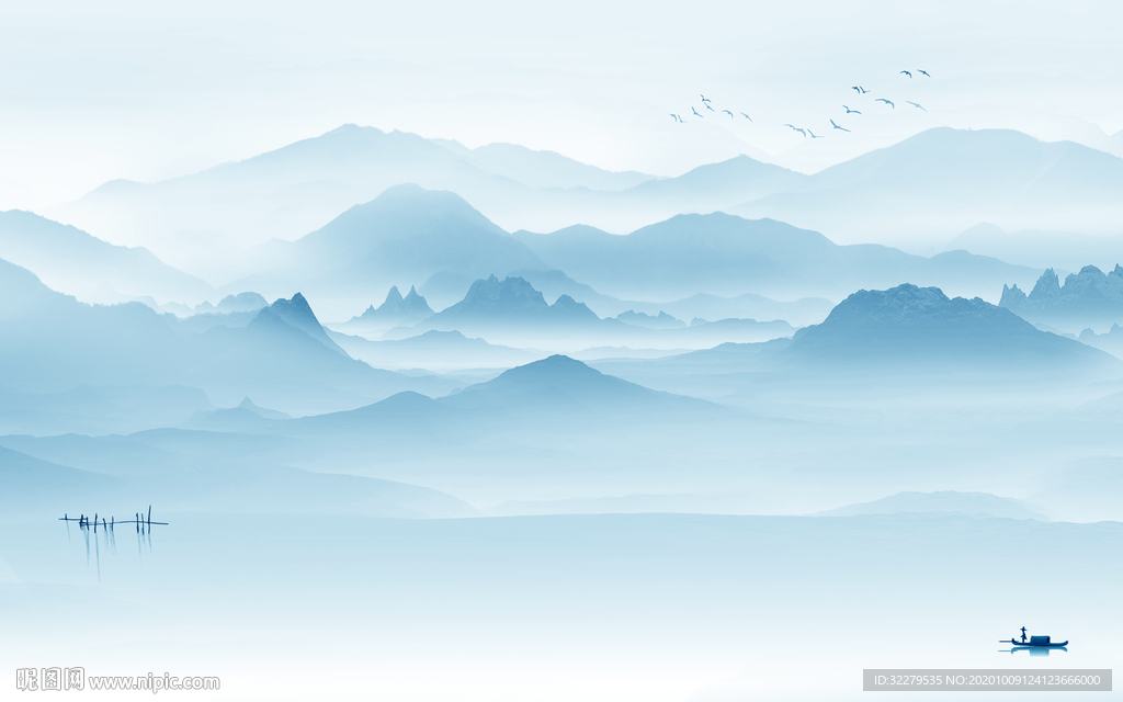 现代 高清山水画 文件分层画