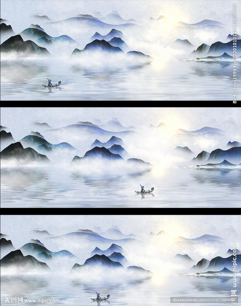 夏天水墨古风小船动态背景视频