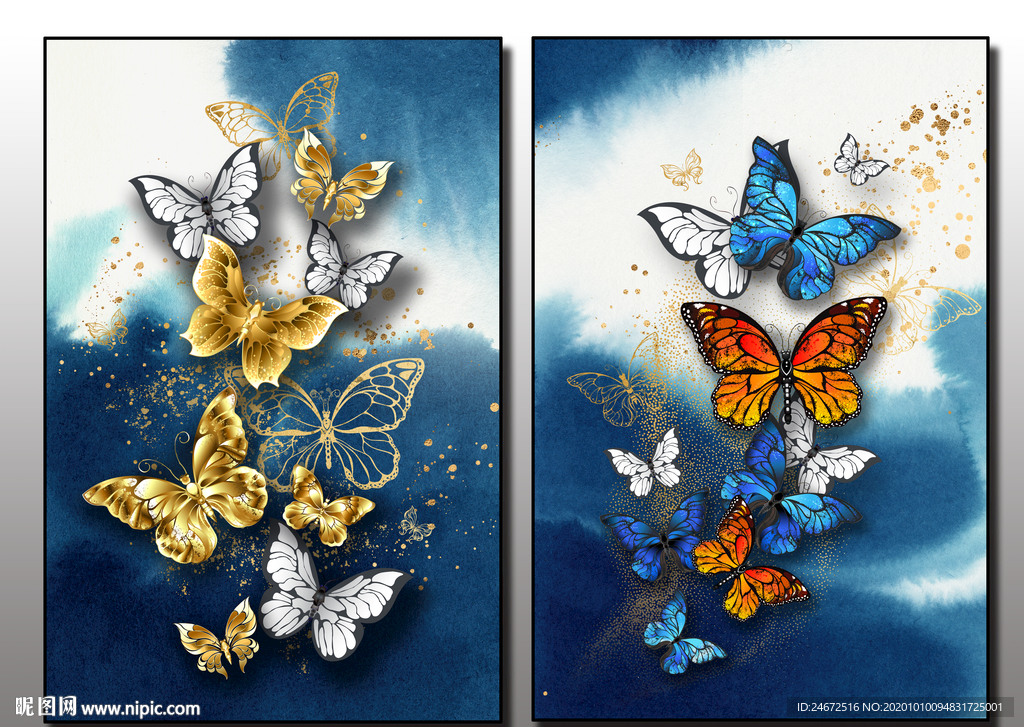 现在轻奢金色蝴蝶金箔装饰画