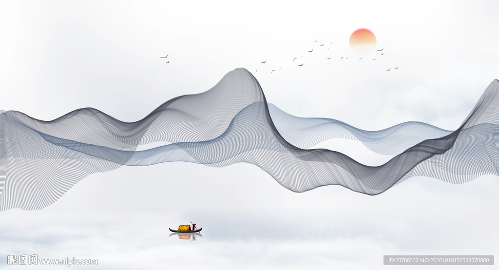 中式意境水墨山水画