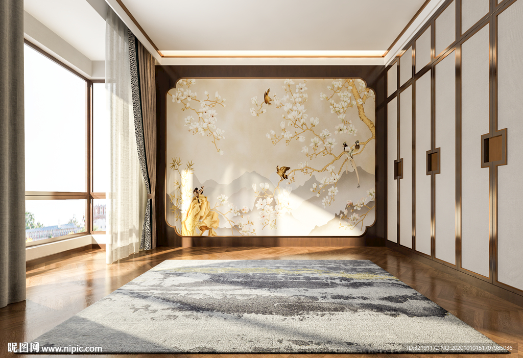 新中式卧室靠床背景墙 空间设计