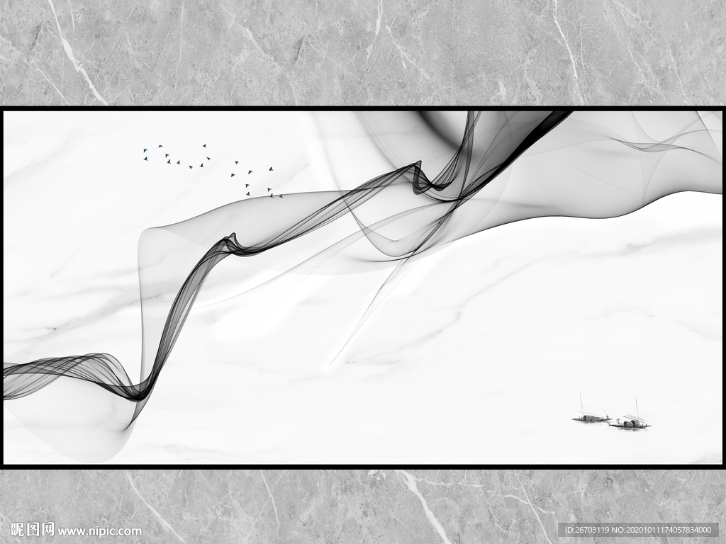 新款爆款烟雾山水画电视背景墙