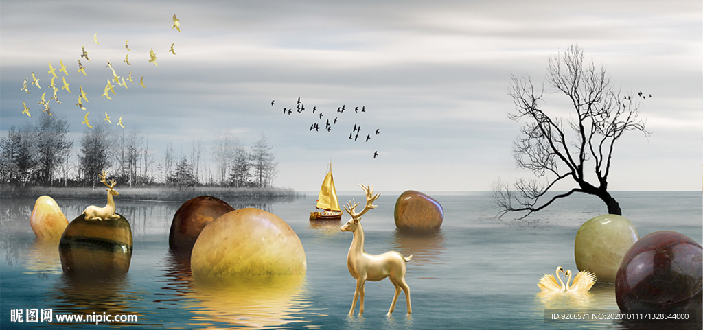 石来运转轻奢麋鹿抽象卧室装饰画