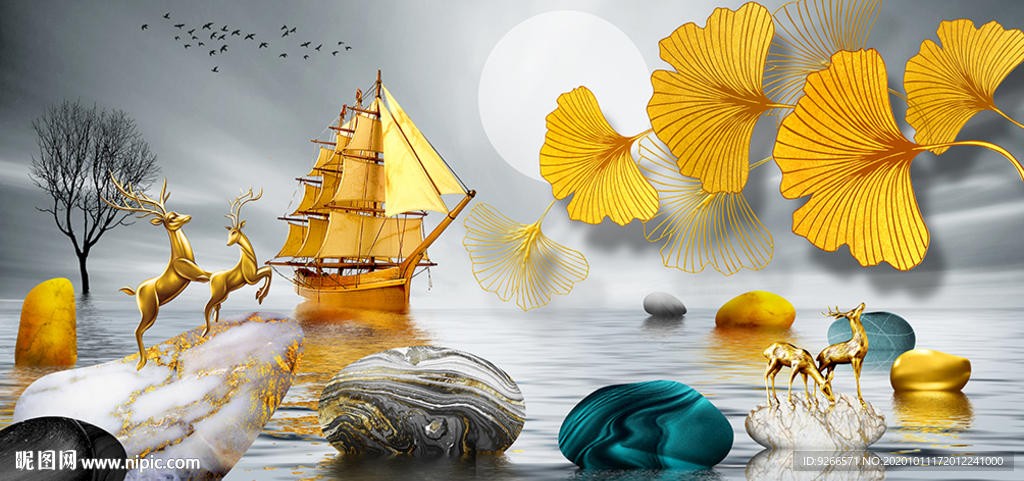 石来运转轻奢麋鹿抽象卧室装饰画