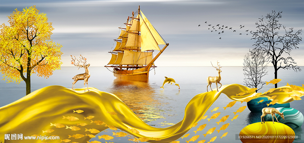 石来运转轻奢麋鹿抽象卧室装饰画