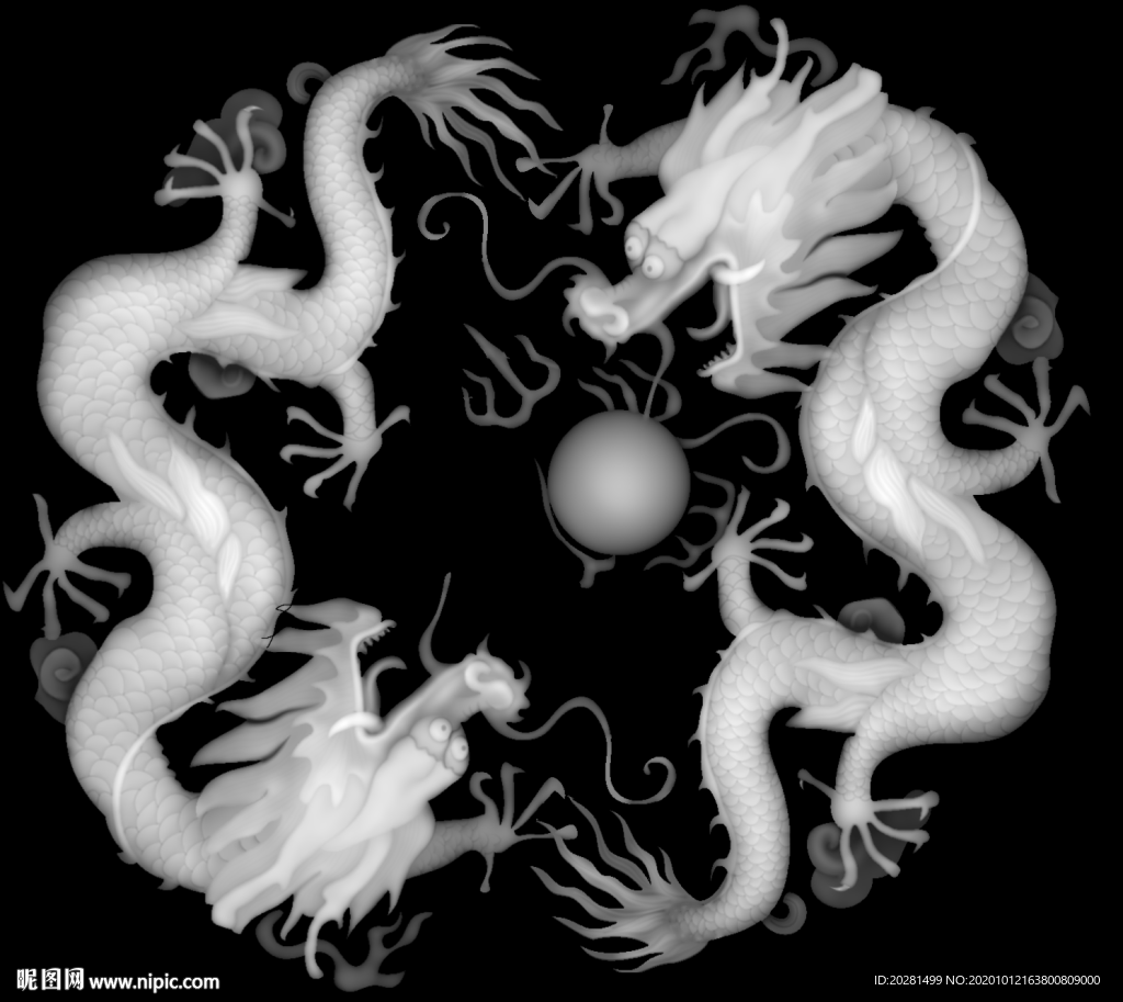 双龙戏珠灰度图