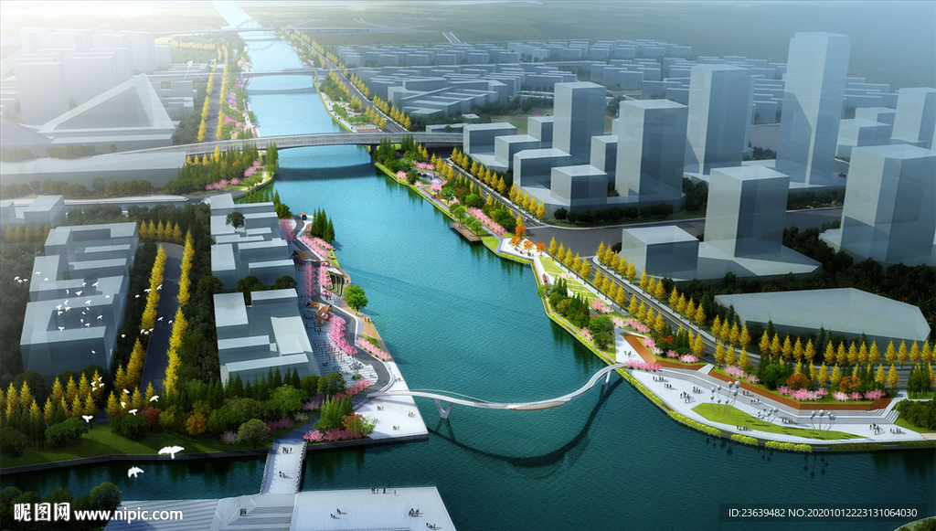 城市运河公园景观规划效果图