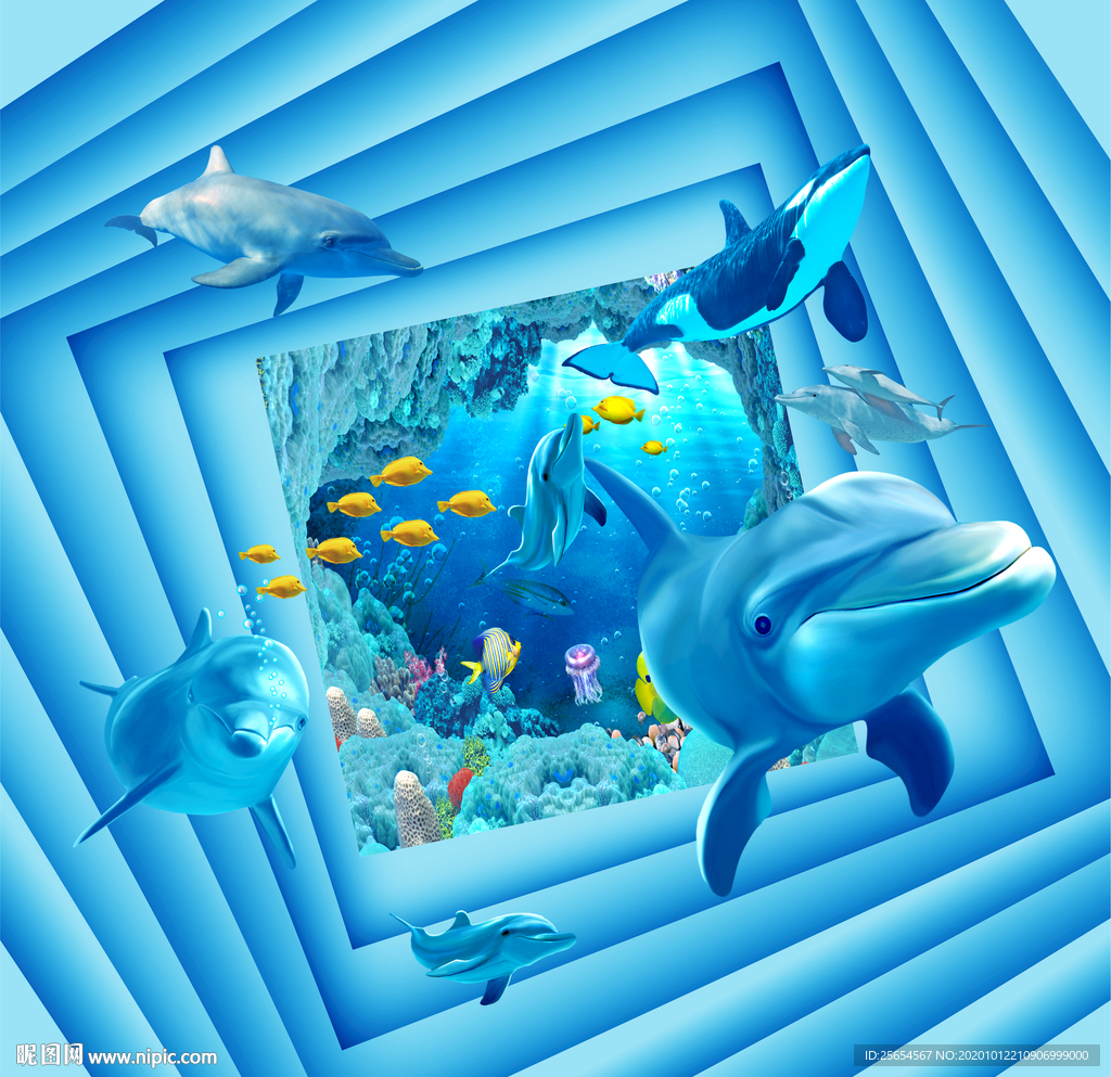科技感3D海底世界天顶壁画