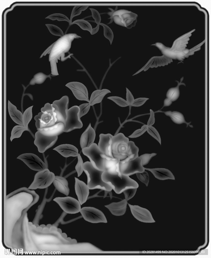 花鸟灰度图