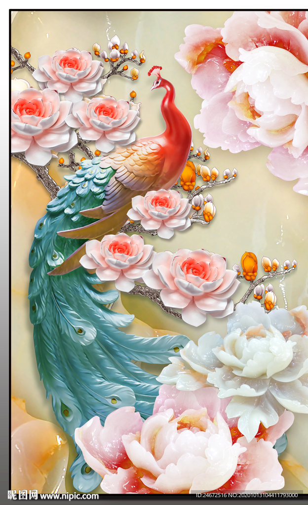 孔雀富贵图  招财玄关画