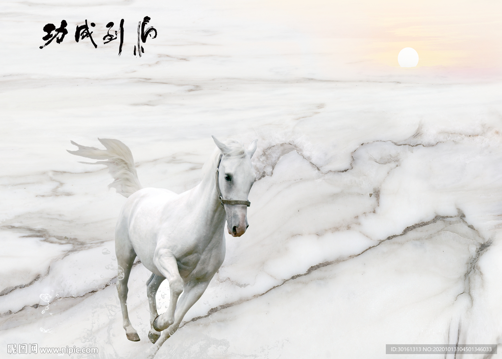 马到成功大理石背景墙