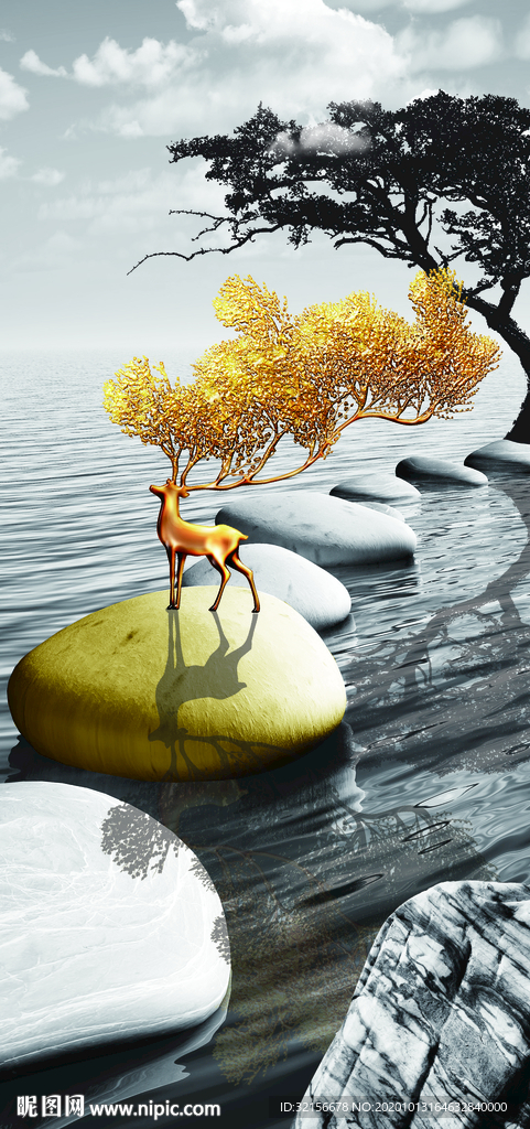 石来运转麋鹿装饰画