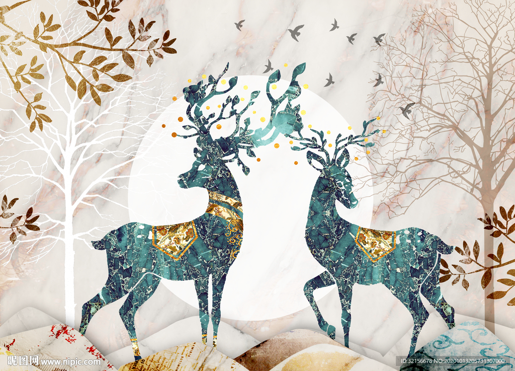 麋鹿装饰画