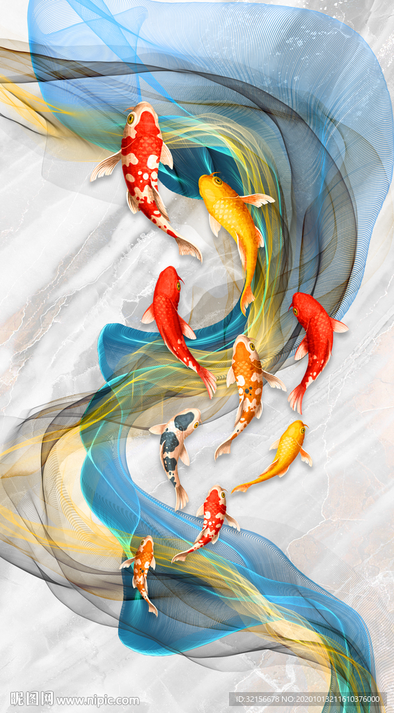 九鱼玄关装饰画