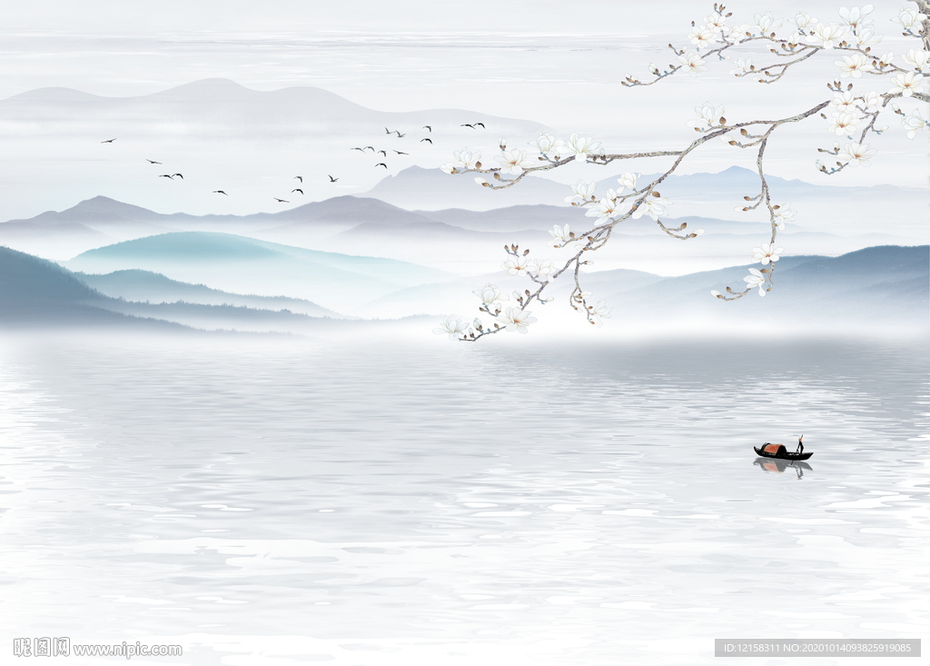 梨花山水 意境玉兰 玉兰山水