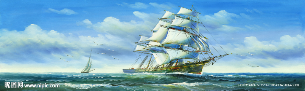 帆船油画