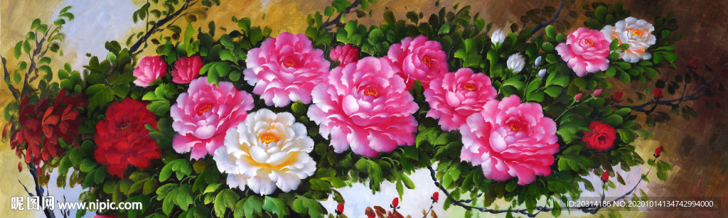 牡丹油画牡丹花装饰画