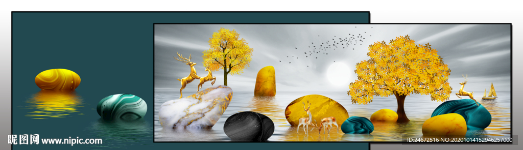 石来运转床头画 叠加画