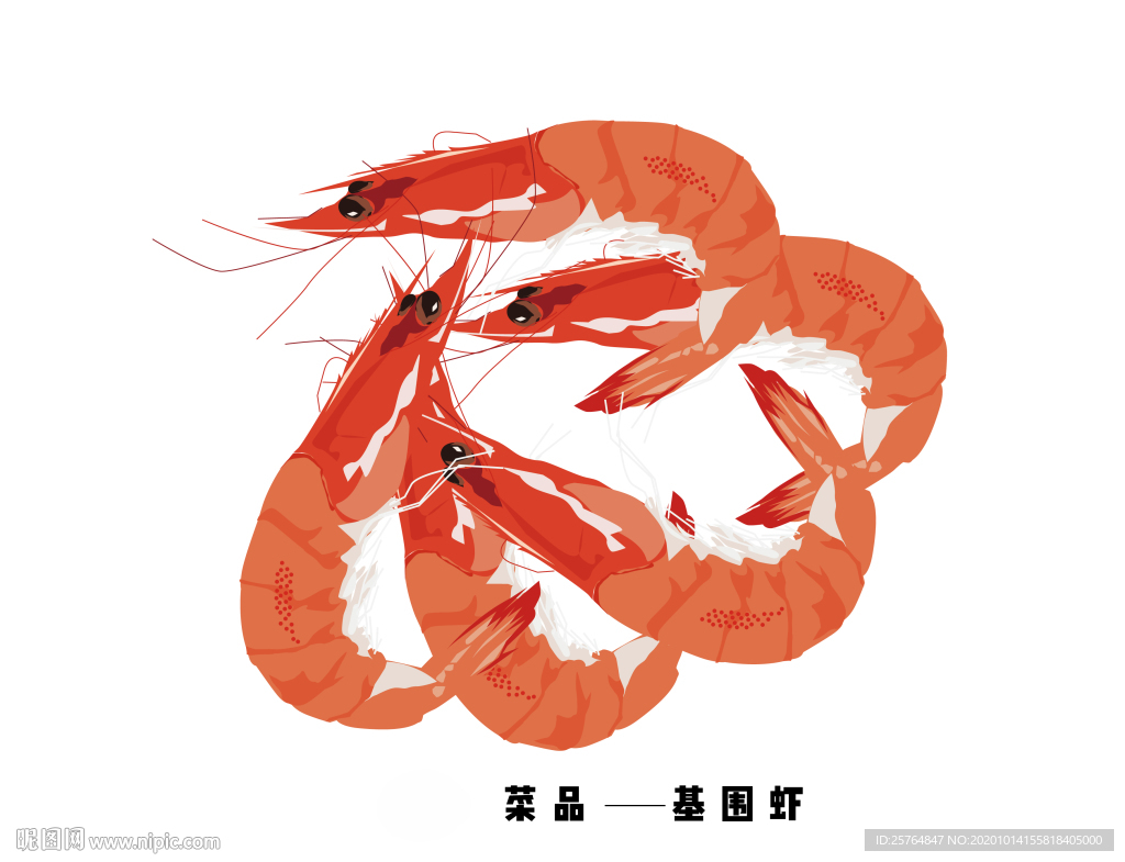 餐饮店菜品基围虾手绘插画