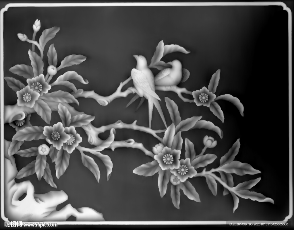 花鸟灰度图