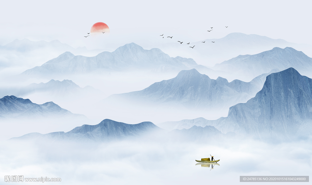 中式水墨山水画