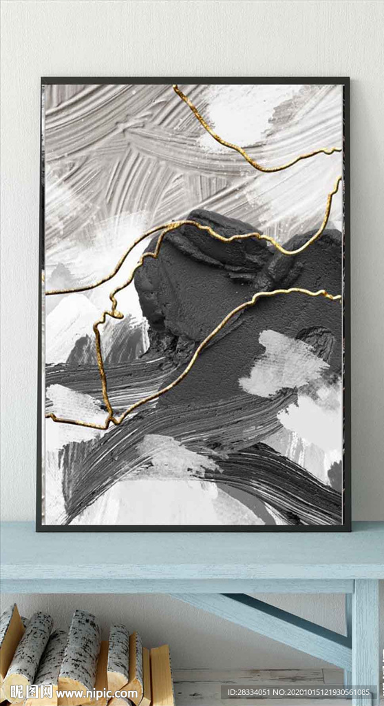 现代抽象黑白肌理油画玄关装饰画