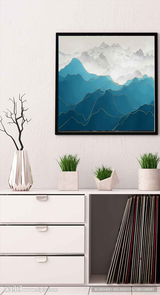 现代北欧风抽象山脉玄关装饰画