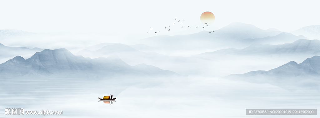中式意境水墨山水画