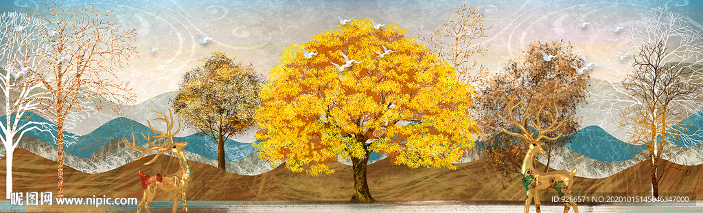 麋鹿抽象卧室床头装饰画