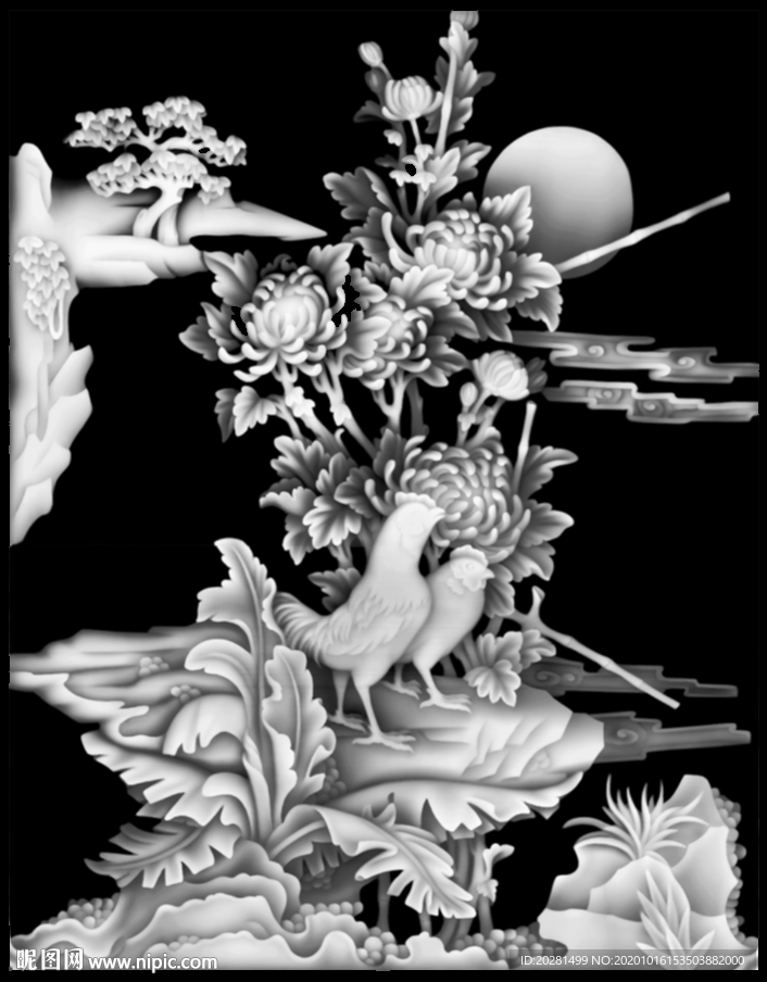 菊花鸟 灰度图
