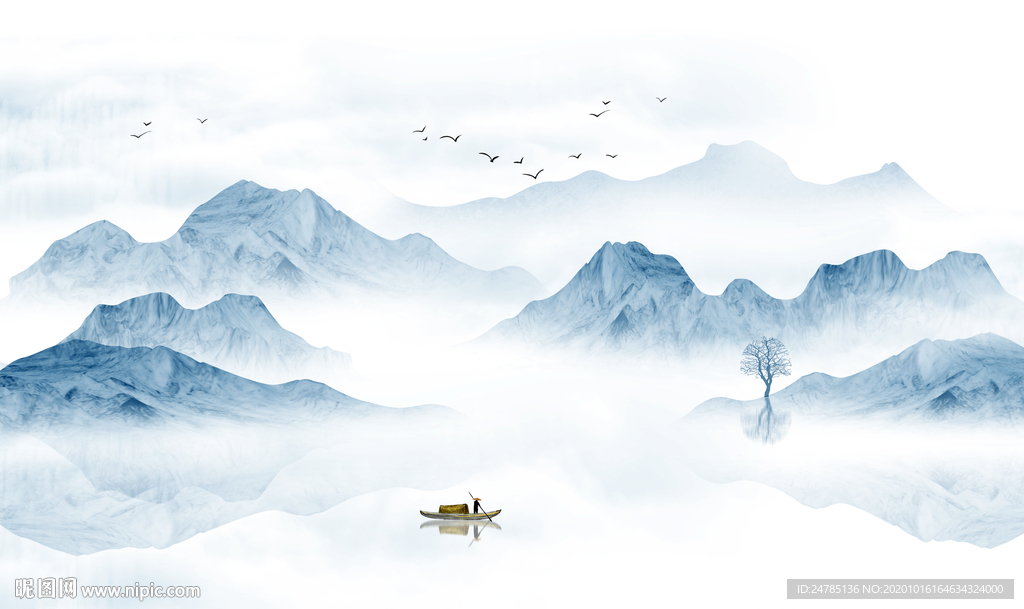 中式水墨山水画